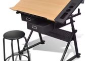 Adjustable Drawing Table  Drafting Desk with Stool Tilting Art Desk with Storage