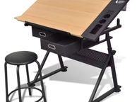 main image for ad Adjustable Drawing Table  Drafting Desk with Stool Tilting Art Desk with Storage