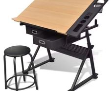 Adjustable Drawing Table  Drafting Desk with Stool Tilting Art Desk with Storage