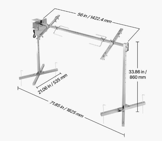 Electric Rotisserie Grill Kit, 8-Level Adjustable Height, 132lb Load Capacity, 38W Motor, Stainless Steel BBQ Spit for Outdoor Parties
