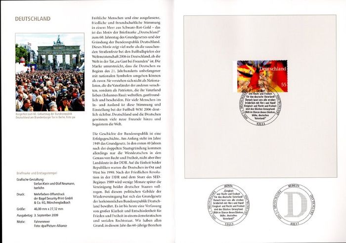 2009 Bundes Republic Deutschland (Germany) Federal Annual Stamp EFT Collection 2009 with 43 images of contents
