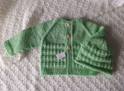 Hand Knit Baby Cardigan & Hat: 0-3 Months