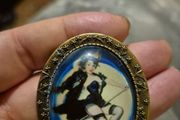 Vintage Sexy Witch Sorceress in a Glass Brooch