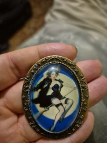 Vintage Sexy Witch Sorceress in a Glass Brooch