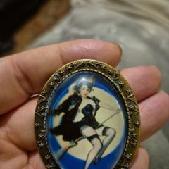 Vintage Sexy Witch Sorceress in a Glass Brooch