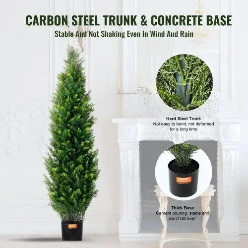 2 Pack 152.4 cm Artificial Cedar Topiary Tree Faux Plant UV Decor In/Outdoor