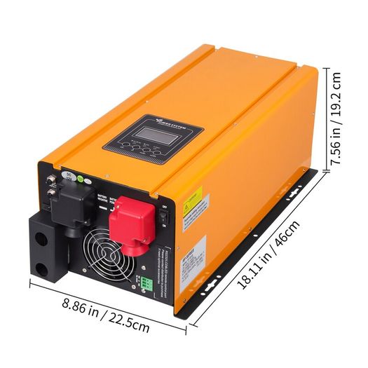 Power Inverter 3KW DC 12V to AC 230V Pure Sine Wave Off Grid LCD Display Built-in Battery Charger