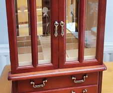 Vintage  Wooden Jewelry Box Floral Door 2 Drawers Necklace Hanger Rings