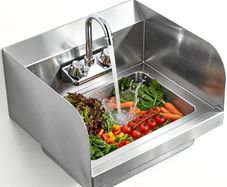 17 x 12.8in Stainless Steel Hand Sink - Wall Mount Design - Faucet & Side Splash