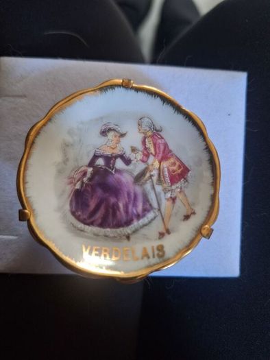 Vintage Limoges France Miniature Plate Jean Feuillade Courting Couple with Stand 5cm