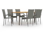 7 Piece Garden Dining Set Poly Rattan Grey