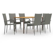 7 Piece Garden Dining Set Poly Rattan Grey