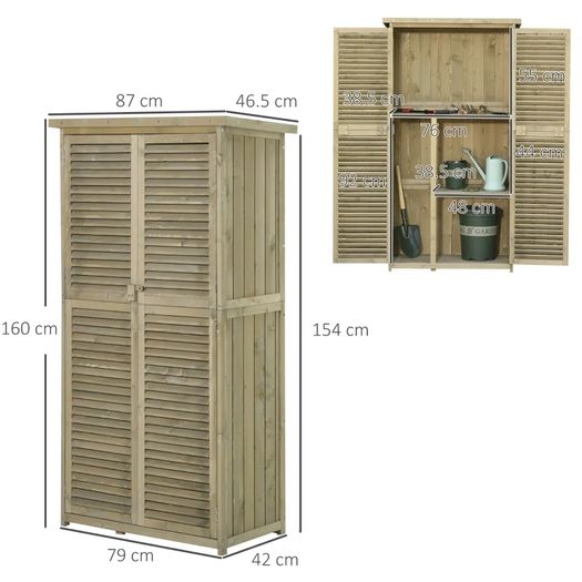 87 x 47 x 160cm Wooden Garden Storage Shed, Sheds & Outdoor Storage with Asphalt Roof & 2 Large Wood Doors with Lock, Sand Brown