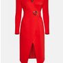 NWT Karen Millen Bright Poppy Red Strong Shoulder Eyelet Ponte Dress Image 2