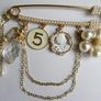 Vintage Luxury Camellia Flower Tassel Brooch with Rhinestones & Faux Pearls Image 4