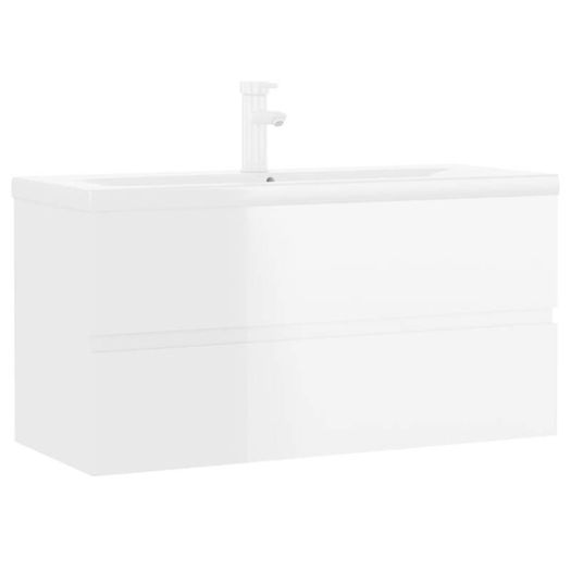 Sink Cabinet with Built-in Basin High Gloss White Chipboard