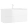 Sink Cabinet with Built-in Basin High Gloss White Chipboard Image 2