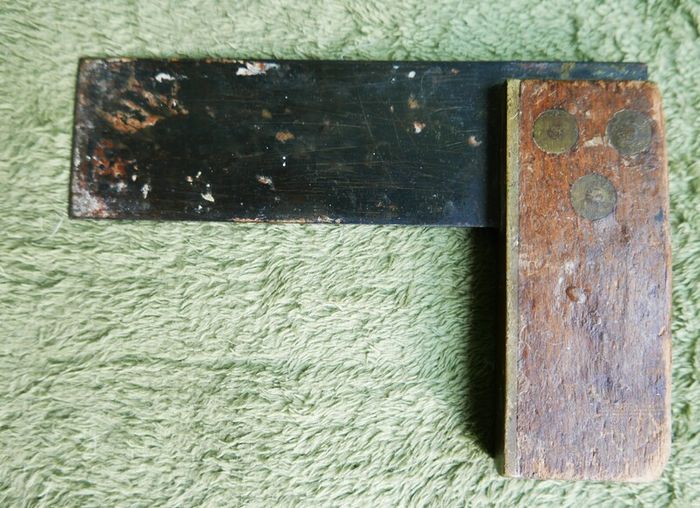 Vintage 6" Carpenters' Joiners' Try Set Square Wood & Steel with Brass Plated Stock