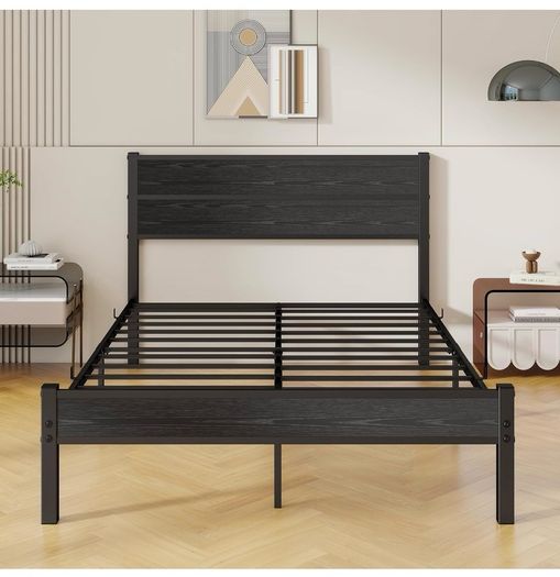 Double Bed Frame with Wooden Headboard