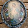 Vintage pair of domed glass with bead frame's religious elements x2 c1900 Image 3