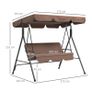 3-Seat Swing Chair Garden Swing Seat with Adjustable Canopy for Patio, Brown Image 4