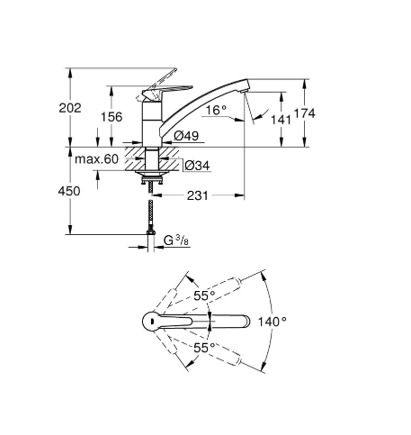 GROHE Start Eco 31685000 Kitchen Tap with Flat Spout (Tap for Kitchen, Practical 140 Swivel Range