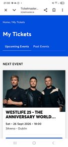 Silver VIP Westlife tickets x 2 (26th Sept)