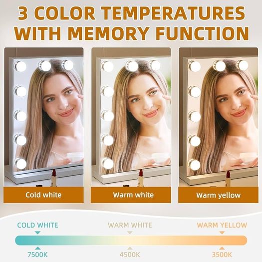 NEW SALE | Hollywood Mirror Vanity Mirror with Lights 14 Dimmable Lightbulbs 3 Lighting Modes for Dressing Table Vanity Mirror Makeup Mirror 10x Magnifying Glass Touchscreen 50x42cm