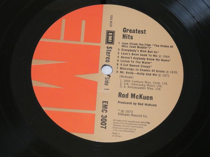 Rod Mckuen Greatest Hits Uk Pressing 1973 Lp