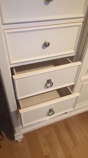 French Style Solid Wood Wardrobe & Chest Combination - Sliding Door, 8 Drawers, Shelving - Cream