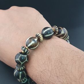Antique Burmese Pumtek Pyu & Dzi Agate Beads Bracelet