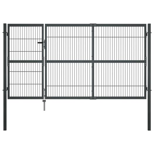 Garden Gate with Posts Steel 350x140 cm Anthracite