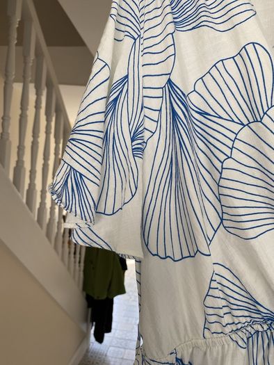 Women's Summer Dress- Cream with blue pattern