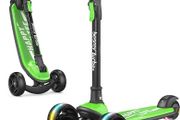 Kids Scooter - Big Wheels Foldable Kick Scooter with Flashing LED Lights for Boys Girls, 4 Levels Height Adjustable, 3 Wheel Scooter for Kids Ages 3-10 with Safe Lean to Steer Design