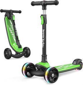 Kids Scooter - Big Wheels Foldable Kick Scooter with Flashing LED Lights for Boys Girls, 4 Levels Height Adjustable, 3 Wheel Scooter for Kids Ages 3-10 with Safe Lean to Steer Design