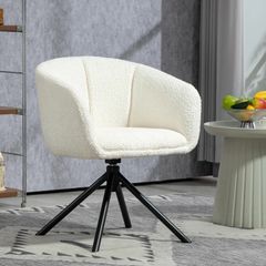 Chair, Upholstered chair with comfortable seat shell, swivel, cuddly upholstery, up to 120 kg, Cream white