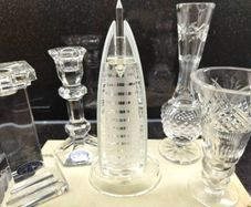 6 Collections of Vintage Lead Crystal Glass Ornaments, Waterford / Irish Crystal and a quartz clock