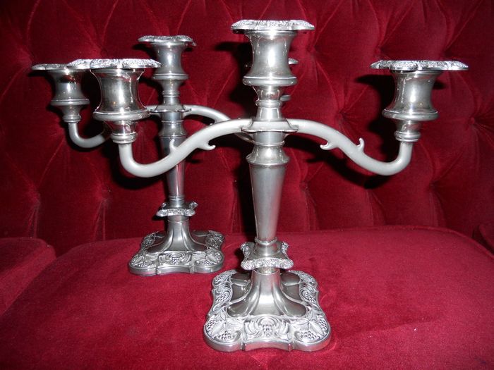 Antique Ornamental Candel Holders, 2 Large Silver Plated  Triple Candle Holders