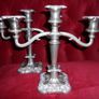 Antique Ornamental Candel Holders, 2 Large Silver Plated  Triple Candle Holders Image 2