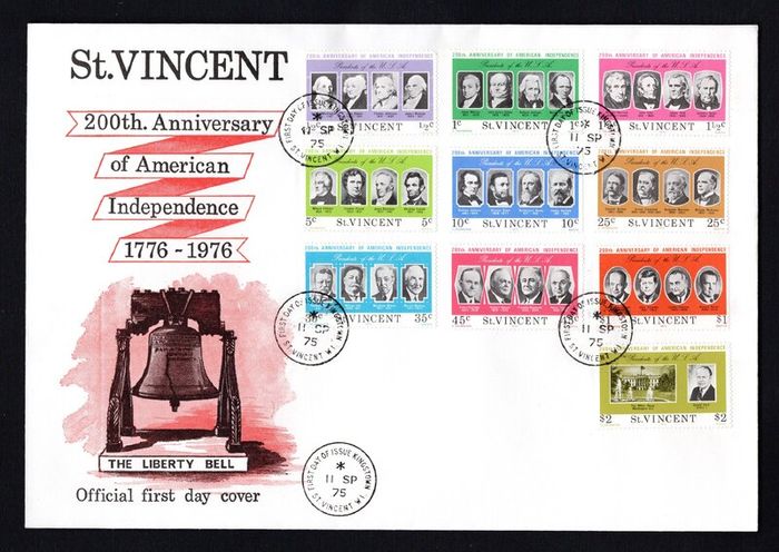 1975 St Vincent The 200th Anniversary of Independence of the United States of America - Presidents of the United States Commemorative Stamps Illustrated First Day Cover (FDC)