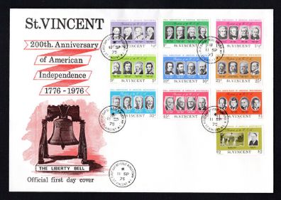 1975 St Vincent The 200th Anniversary of Independence of the United States of America - Presidents of the United States Commemorative Stamps Illustrated First Day Cover (FDC)