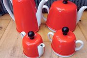 Vintage Art Deco Orange - White Pottery Coffee / Teapot  Set