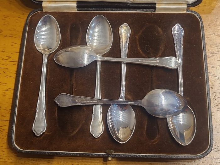 Vintage Mappin & Webb silver spoons in original box