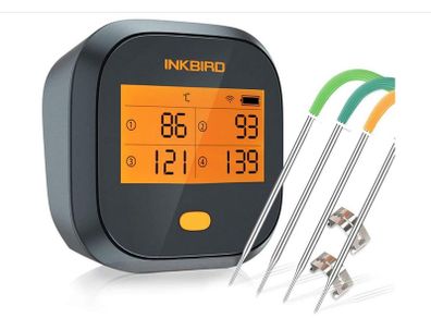 INKBIRD IBBQ-4T Wireless BBQ Thermometer Rechargeable WiFi Cooking Thermometer with 4 Probes