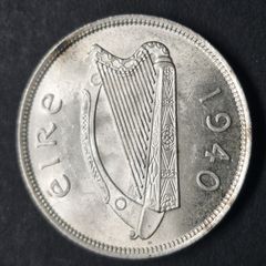 Eire UNC 1940 Half Crown Silver Coin with full lustre