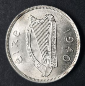 Eire UNC 1940 Half Crown Silver Coin with full lustre