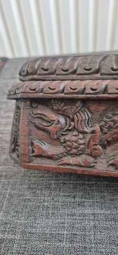Vintage dragon motif carved wooden box