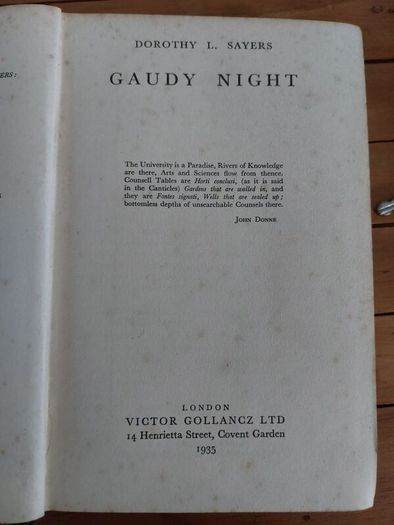 First Edition Dorothy L Sayers, Gaudy Night 1935