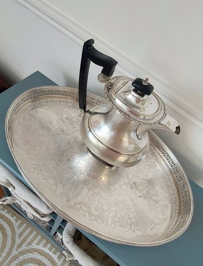Vintage Sheffield Silver Plated Tray & Tea Pot