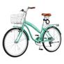 Women Bike, 66cm Beach Cruiser Bike, 7-Speed Adult City Bicycle with Carbon Steel Frame, 150kg Capacity, Basket, Rear Rack & Dual V-Brakes, Light Green Image 9